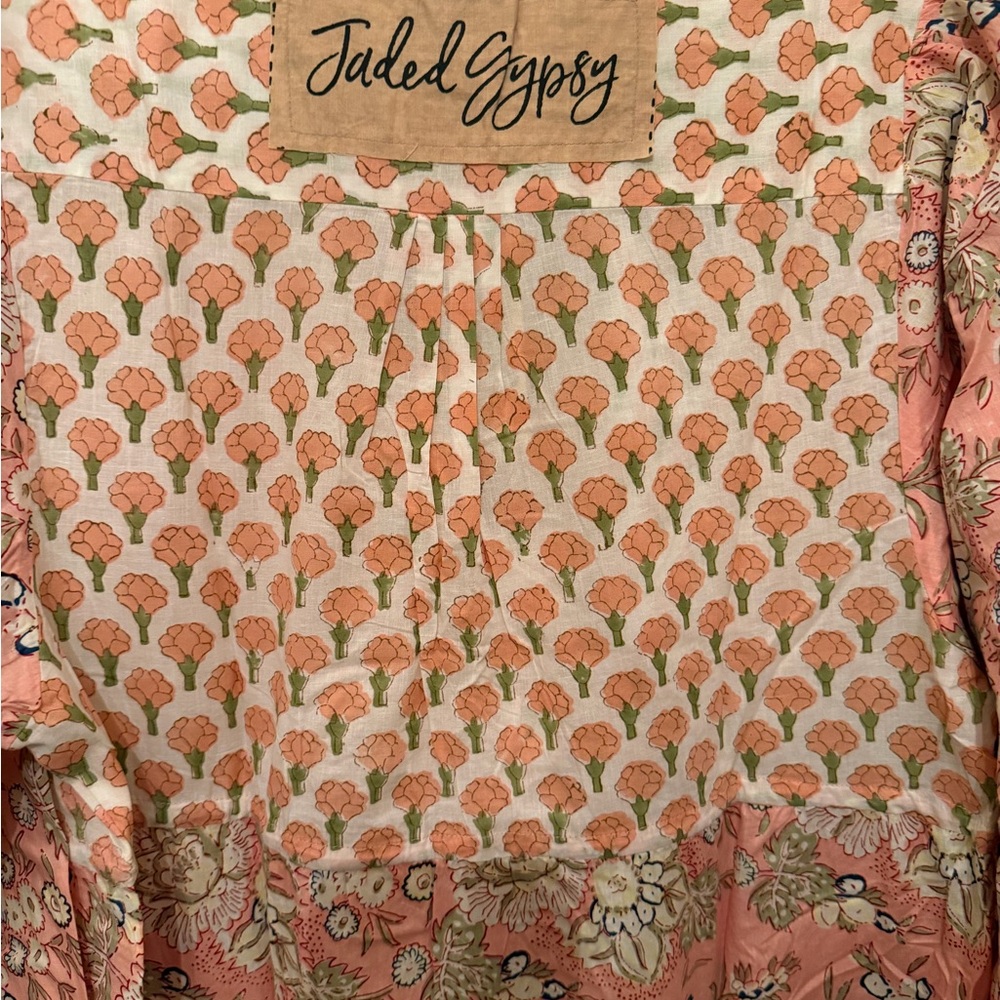 JADED GYPSY S/M Bohemian Pink Floral Maxi Dress with Tie Waist - Picture 12 of 14